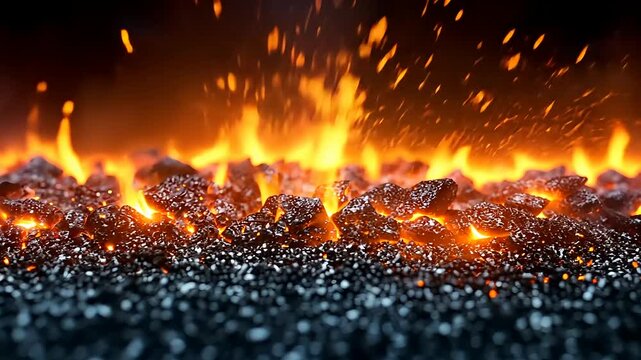 Striking Visuals of Fiery Flames and Coal Embers with Sparkling Sparks Effects