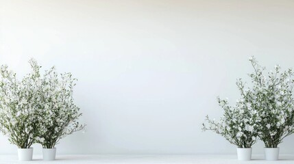 Obraz premium A simple arrangement of white bushes against a minimalist white backdrop.