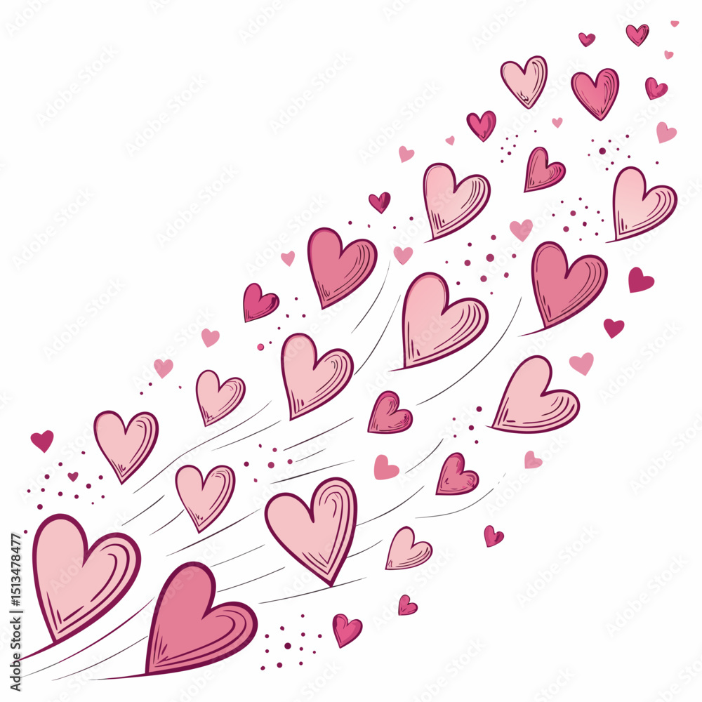 Poster create a vector illustration featuring multiple small hearts with a bold, thick outline. ensure a cl