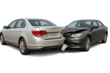 Obraz premium Two sedans colliding in rear-end collision with transparent background