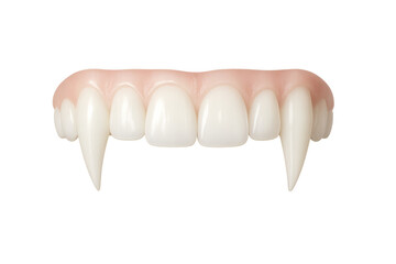 Vampire dentures showing fangs on transparent background