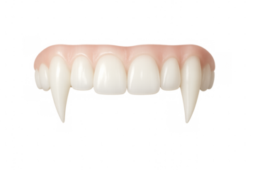 Vampire dentures showing fangs on transparent background