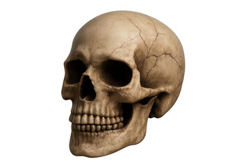 Realistic human skull rotating on transparent background