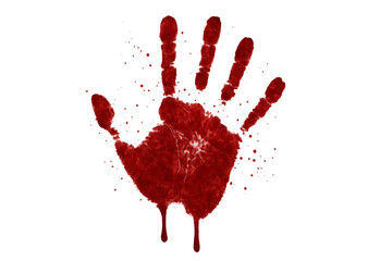 Bloody handprint dripping blood on transparent background