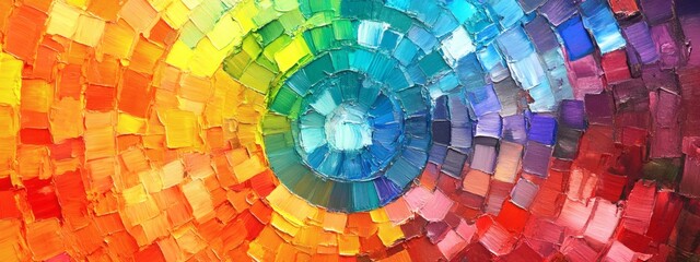 master palate paint color wheel with different colorful geometric swatches in a rainbow color tones in a circle
