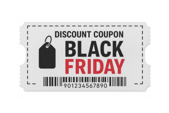 Discount coupon for black friday shopping with transparent background