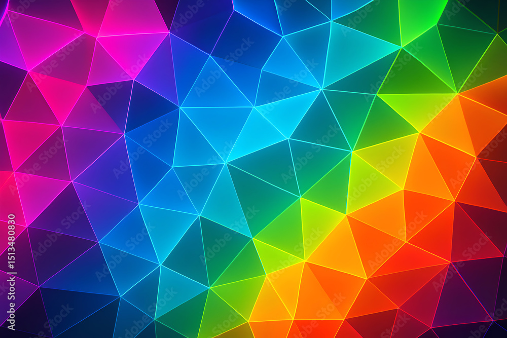 Poster a vibrant, colorful abstract background featuring a dynamic arrangement of triangular shapes in vari