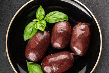 Black pudding sausage fresh delicious gourmet food background on the table rustic food top view...