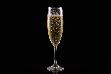 glass of champagne on a black background