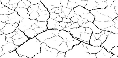 High-Resolution Vector Texture of Dry Cracked Earth with Transparent Background – Grunge Distressed Overlay Featuring Natural Split Lines and Soil Fractures
