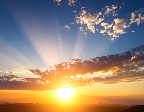 Sunset sky with sunbeams