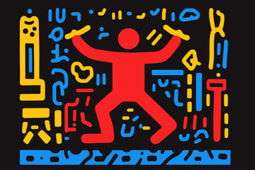 Energetic art piece featuring playful doodles