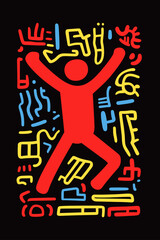 Energetic art piece featuring playful doodles