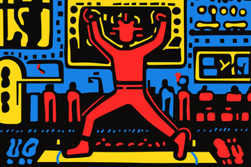 Energetic art piece featuring playful doodles