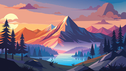 sunrise in mountains vector