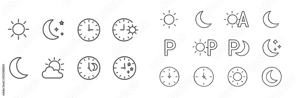 Poster daily cycle of sun and moon icons showcasing time and weather in a simple graphic design