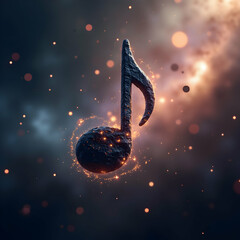 Glowing Music Note with Sparkles on Dark Background