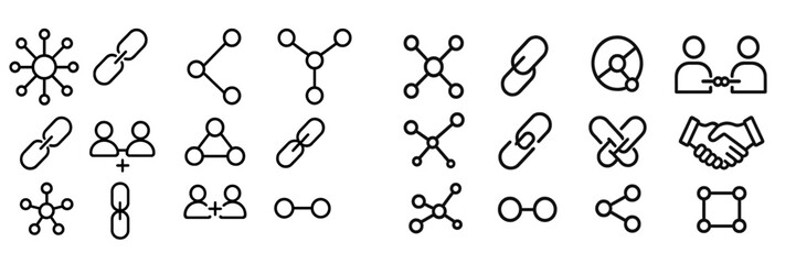 Symbols representing connections and interactions among various entities in a modern digital context
