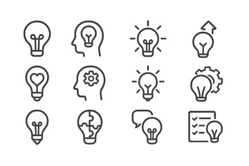 Creative light bulb icons representing ideas, innovation, brainstorming, and problem-solving in a minimalist style