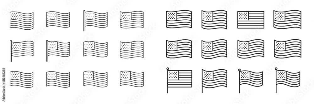 Poster multiple variations of the american flag displayed together in a streamlined arrangement for visual 