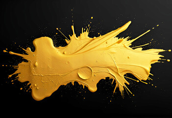 Golden paint splash on a black background, showcasing dynamic movement, texture, and shine. Perfect for luxury, creative, or artistic-themed design and advertising projects