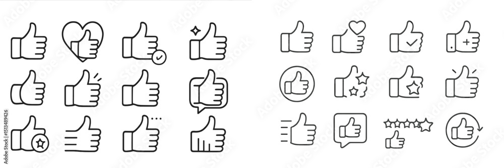 Poster collection of different hand gesture icons showing approval, love, and satisfaction in a simple line