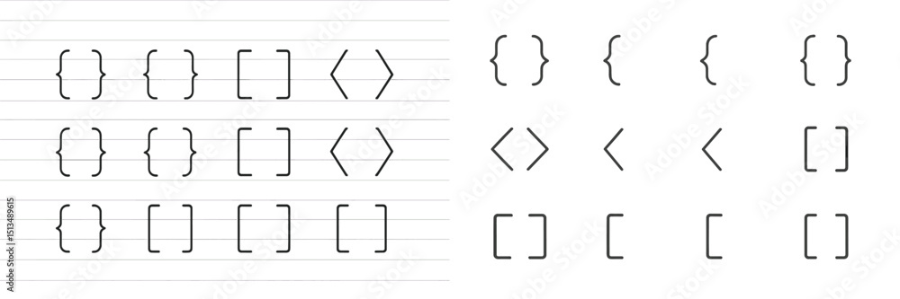 Poster display of various bracket types on lined and plain paper highlighting their shapes and styles