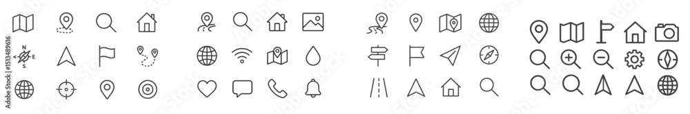 Poster collection of simple line icons representing various concepts, perfect for digital design or graphic