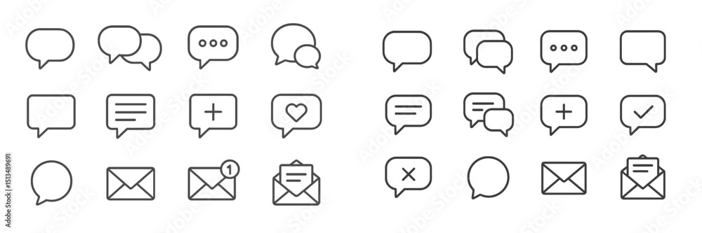 Poster various speech bubble icons showcasing communication symbols for digital messaging systems