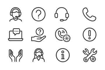 Support and assistance icons representing various customer service activities in a modern digital environment