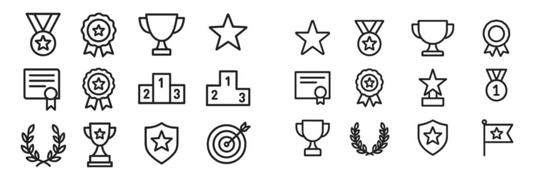 Collection of award icons displayed in a minimalistic style showcasing achievements and recognition