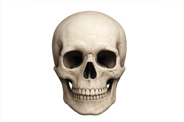 Human skull facing forward on transparent background