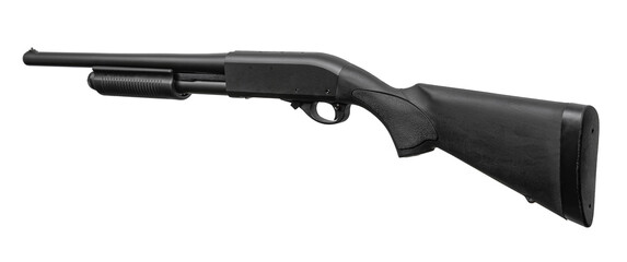 Pump-action firearm isolated on white