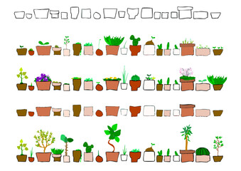 Fototapeta premium 植木鉢に入った植物の手描きのライン１