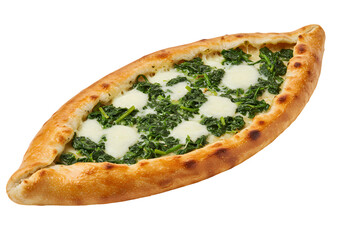 Spinach and Cheese Pide Recipe Delicious Turkish Flatbread isolated on transparent background