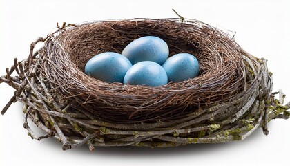 Obraz premium bird nest with blue robin eggs isolated cutout on transparent