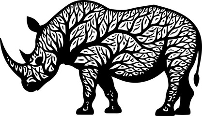 Intricate Tribal Rhino with Tree Pattern vector design