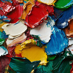 Hyper-Realistic Close-Up of Colorful Oil Paint Texture with Thick Strokes and Vibrant Palette – Abstract Art Background for Creative Design