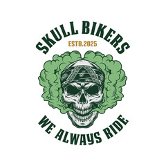 Fototapeta premium skull bikers and garage logo emblem vector design