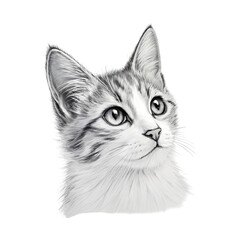 Obraz premium Hand drawn Cat head portrait, sketch graphics monochrome illustration on a transparent background