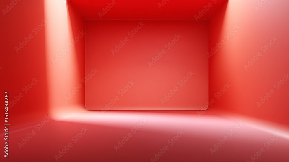 Poster A bright red empty studio space features a smooth gradient of colors. The room is perfect for creative activities, providing an inviting atmosphere for artistic expression and projects