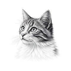 Hand drawn Cat head portrait, sketch graphics monochrome illustration on a transparent background