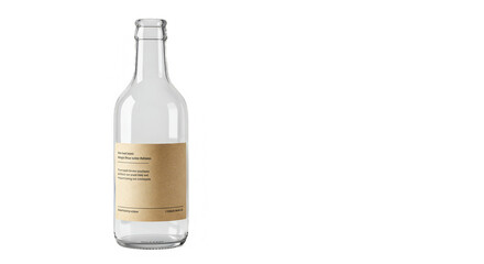 Fototapeta premium Transparent glass bottle with a tan label rendered in a gigapixel standard format image.