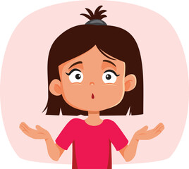Little Girl Shrugging Feeling Indecisive Vector Character. Small child not knowing what to do feeling puzzled and curious