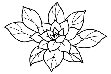 Elegant Floral Design with Detailed Leaves in Black and White Outline
