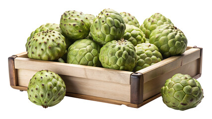 A wooden crate overflowing with fresh, vibrant, and delicious looking sugar apples Transparent PNG