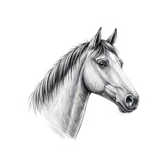 Hand drawn Horse head portrait, sketch graphics monochrome illustration on a transparent background