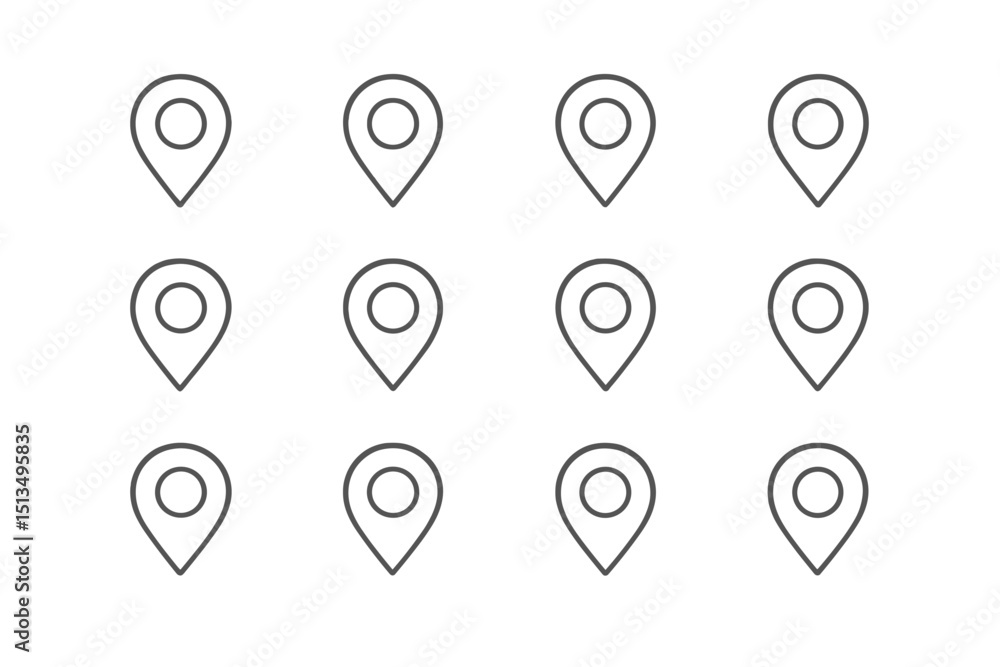 Poster multiple location markers arranged in a grid pattern on a plain background for navigation purposes