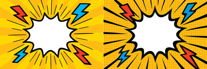 Colorful comic style burst effects featuring lightning bolts for dynamic backgrounds or illustrations