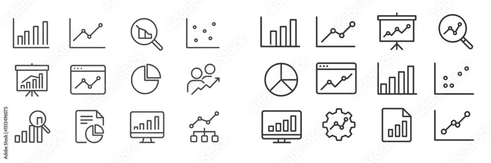 Poster collection of line icons depicting various data visualization concepts ideal for presentations and r